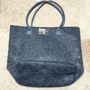 Chico's Gray Silver Sparkles Sequined Extra Large Tote Felt 12"x7"x15"